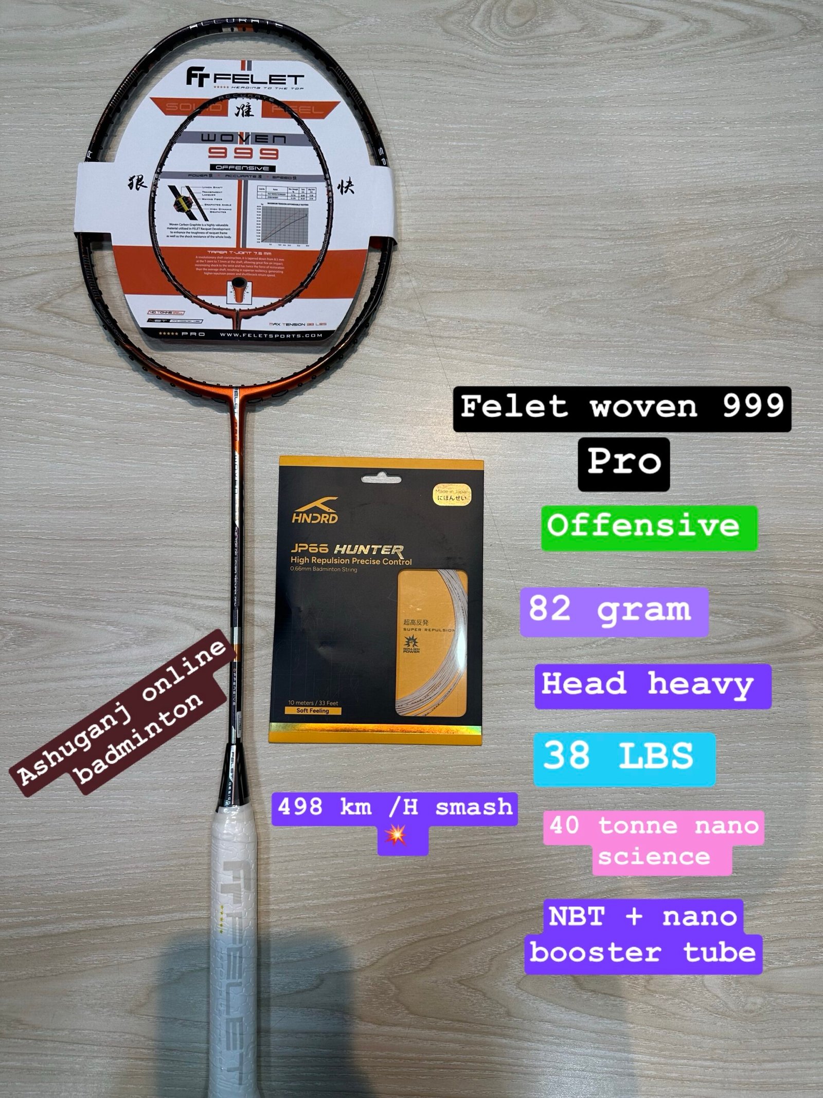 FELET WOVEN 999 PRO BLACK ORANGE BADMINTON RACKET (4U) BEST PRICE IN BANGLADESH |ASHUGANJ ONLINE BADMINTON