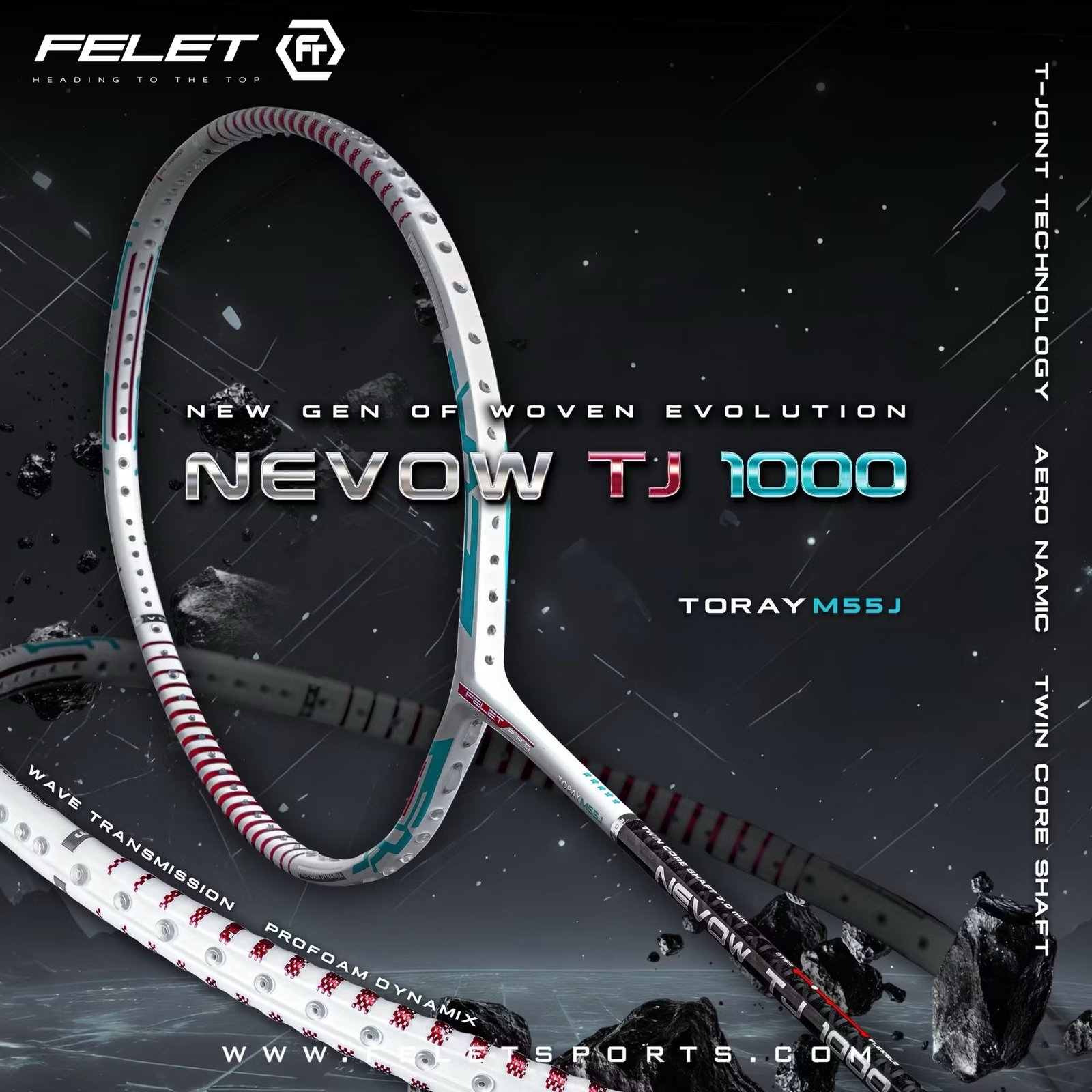 FELET NEVOW TJ 1000 PRO WHITE WOVEN BADMINTON RACKET (4U) ORIGINAL |BANGLADESH