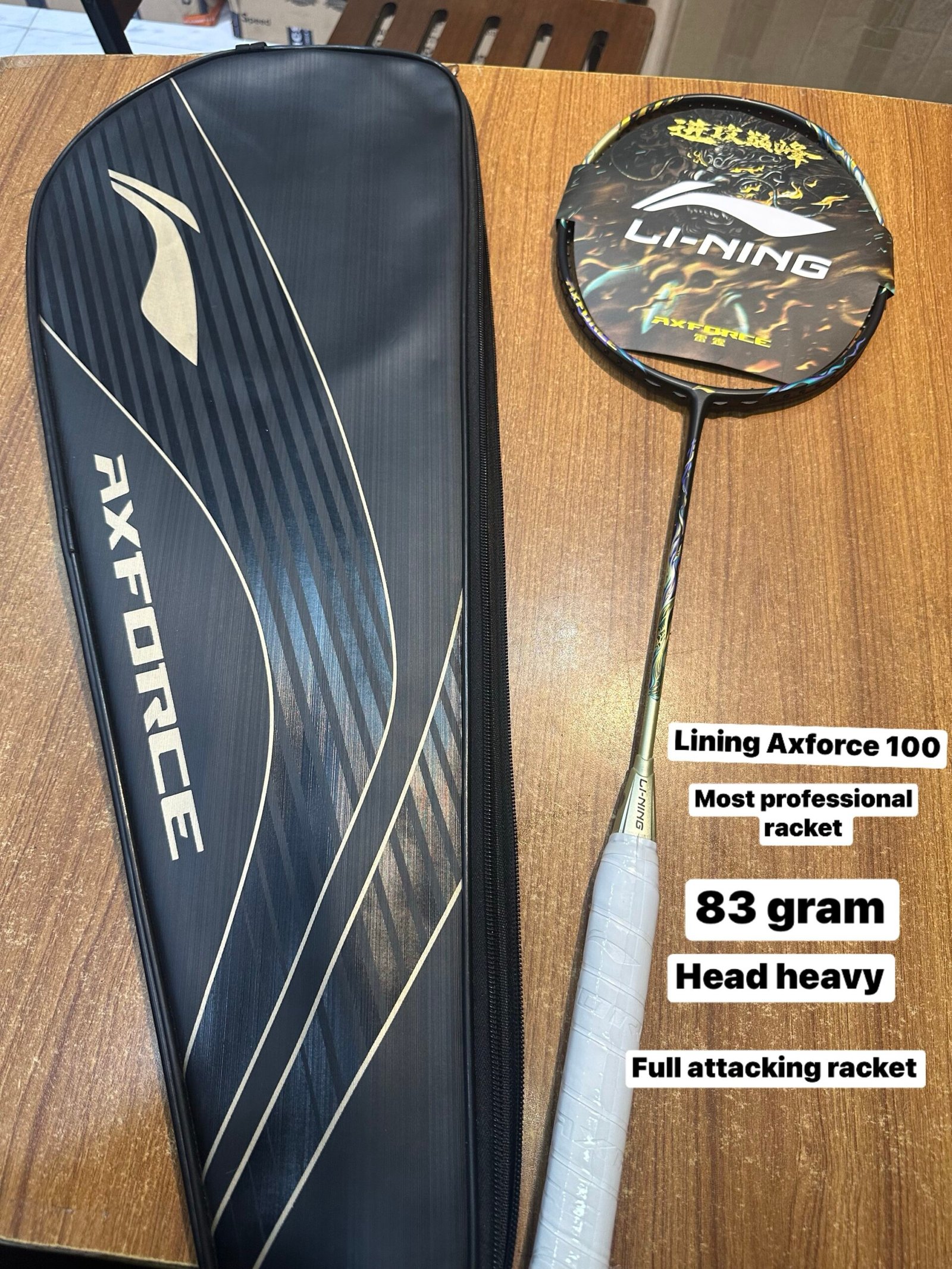 LI-NING AXFORCE 100 BADMINTON RACQUET - BLACK/GOLD - AYPT235