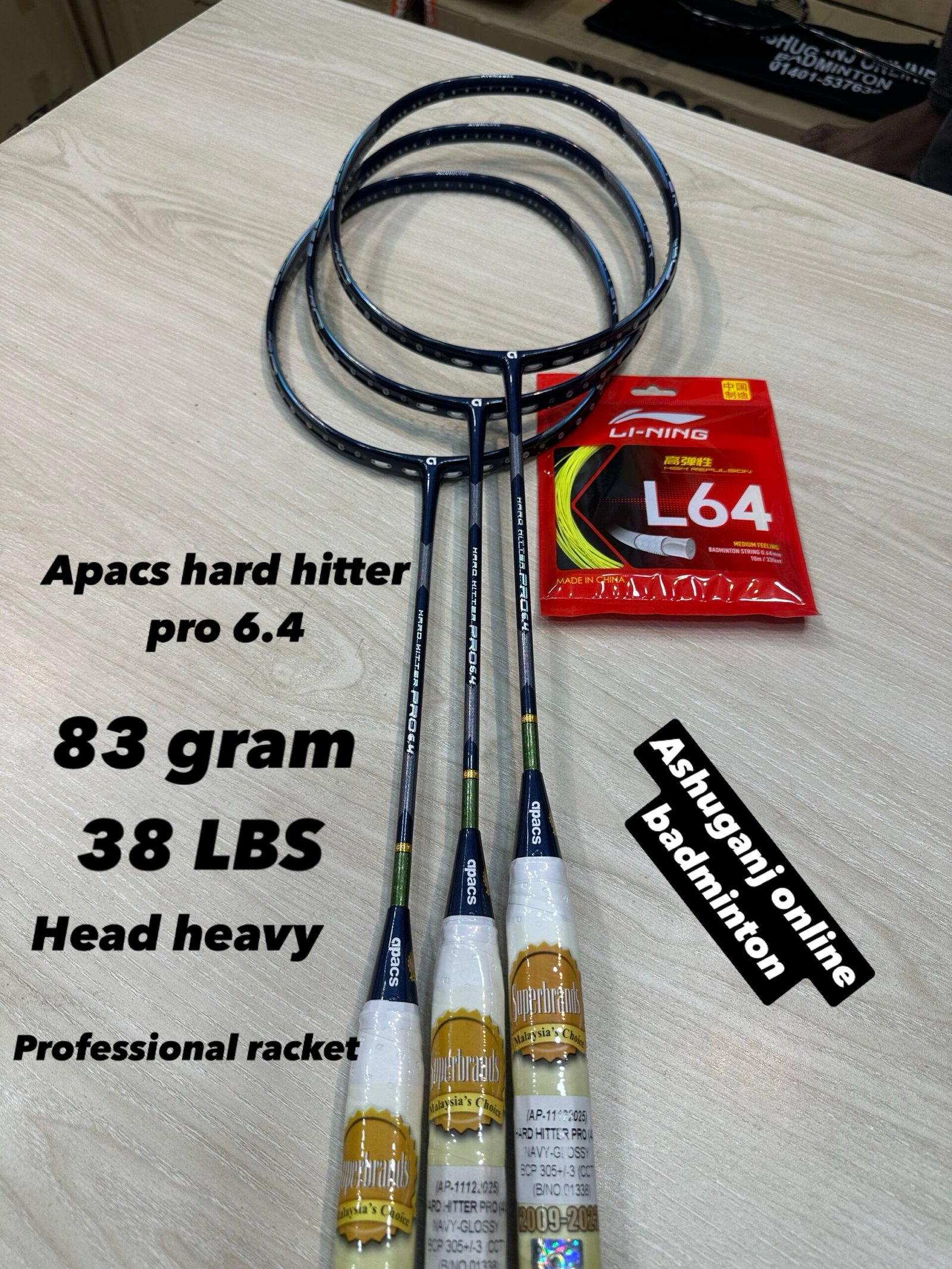 APACS HARD HITTER PRO 6.4 NAVY BLUE BADMINTON RACKET (4U) ORIGINAL